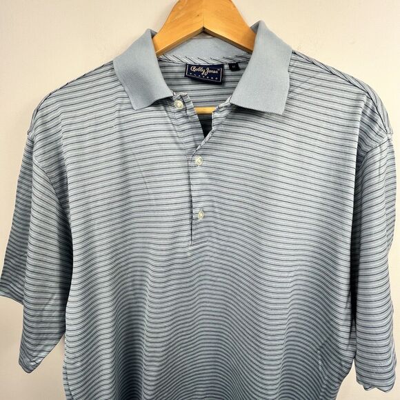 Bobby Jones Players Blue Striped Polo Shirt Size M Medium Short Sleeve - Picture 2 of 12